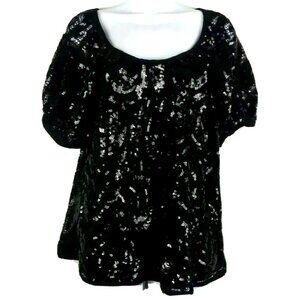 Voom by Joy Han Black Sequin Top Size Large Designer Shimmering Formal Granny